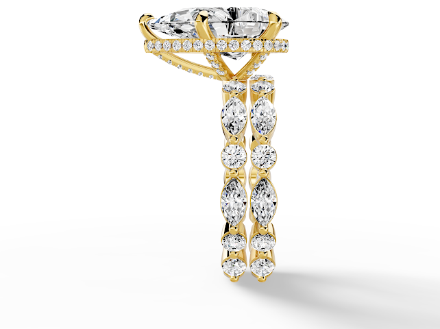 Pear on marquise round wedding band included